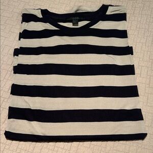 COS Navy and Beige Striped Crewneck Long Sleeve Tee